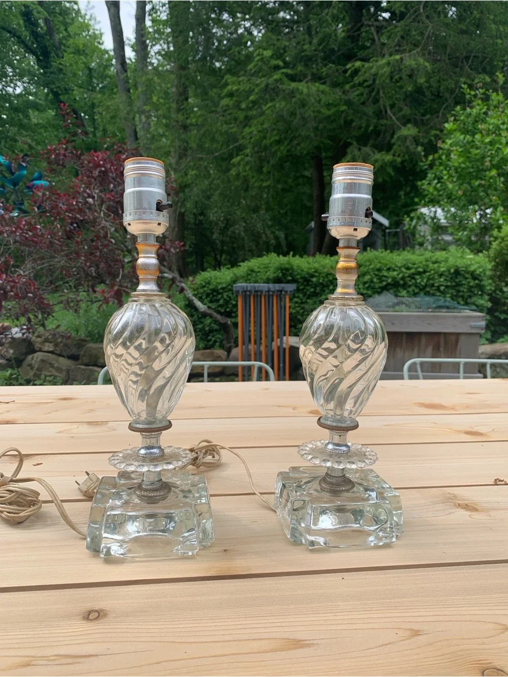 Pair of Vintage Boudoir Lamps – Clear Swirl Design